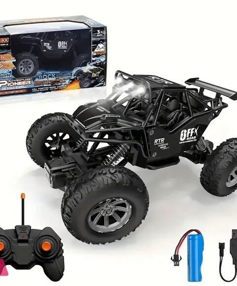 RTR 27MHz Remote Control Rock Climber Car for Kids 4+ Years | 4WD Off Road Monster Truck with Rechargeable 3.7V Battery & USB Charging | Big Tyre All Terrain RC Car Toy (Red & Black)